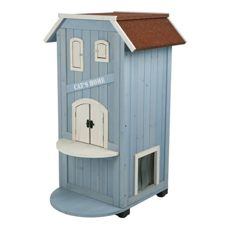 TRIXIE natura 3-Story Weatherproof Small Outdoor Cat House with 2 Entrances, Blue