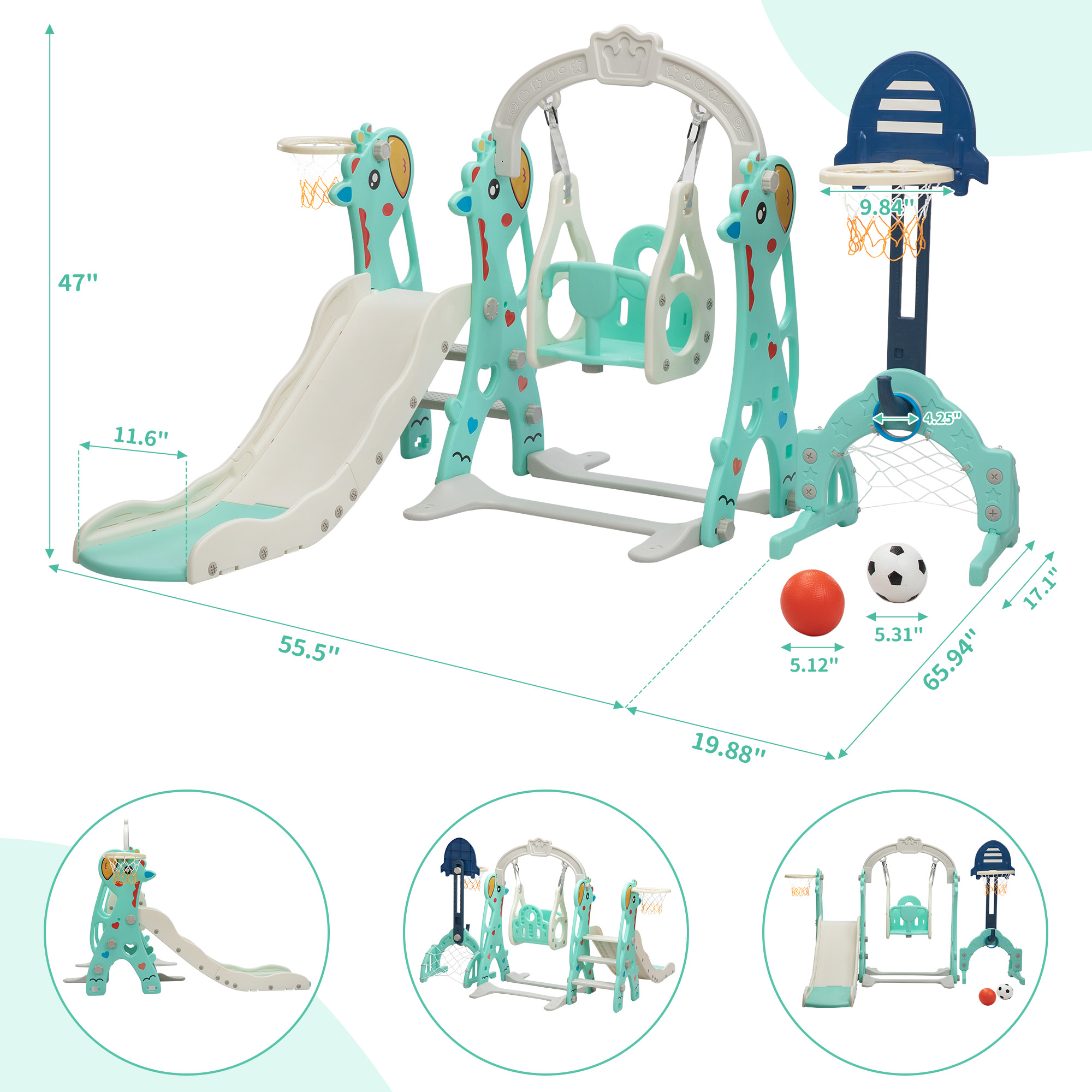 TOBBI 6 in 1 Toddler Slide Climber and Swing Playset with Basketball Hoop,Freestanding Indoor Outdoor Backyard Slide for Kids age 1-8