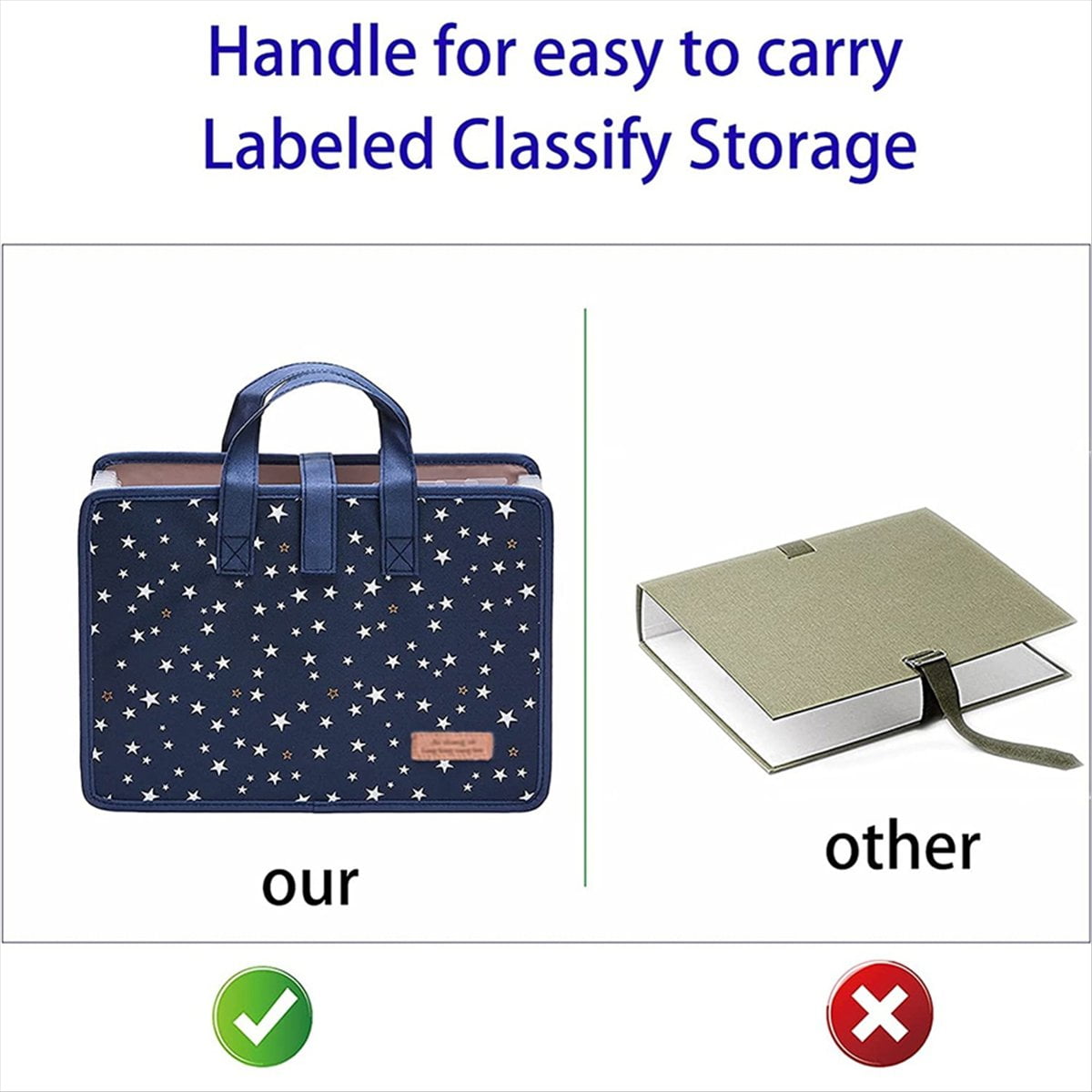 13 Pockets File Folders/Expandable Filing Folders with Handle A4 Size Expanding File Folder Document Organizer,1 x Expanding File Folder,Dark Blue