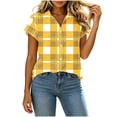 thumbnail image 3 of Ihhxva Tops for Women Plaid Button-Up Blouse Fit Button Detail Moisture-Wicking V-Neck Short Sleeve Shirt S-2XL, 3 of 7