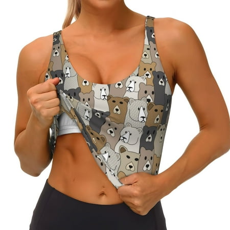 Goofa Cartoon Bear Printed Sports Bras for Women  High Impact Running Bra Workout Crop Tank Tops Longline Sports Bra Push up-X-Large