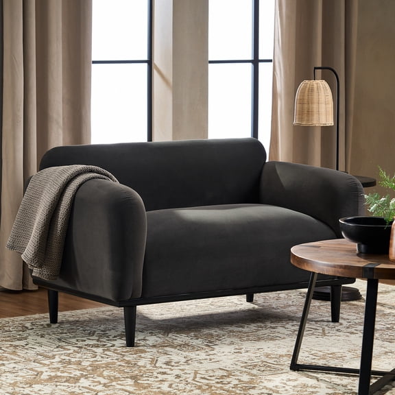 Euroco 50" Small Loveseat Sofa Couch, Boucle Upholstered 2-Seater Love Seats for Apartment, Bedroom,Small Space,Dark Gray