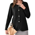thumbnail image 3 of LANGWYQU Long Sleeve Crewneck Women Button-Down Knit Cardigan Coat With Pocket, 3 of 5