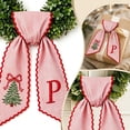 thumbnail image 2 of Christmas Wreath Sash, Winter Xmas Tree Letter Embroidery Pink Striped Fabric Satin Ribbon for Front Door Holiday Decoration, 2 of 7