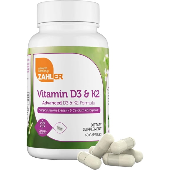 Zahler Vitamin D3 & K2 Capsules, Advanced D3 Formula, Immune Support, Bone Health, 60 Count, Vitamin D Supplement