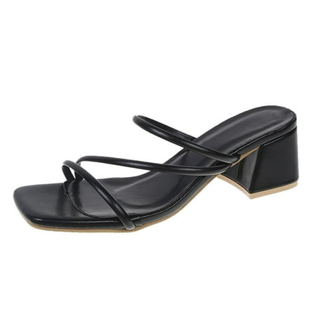 

iOPQO Women s sandals Fashion Womens High Heels Breathable Slip-On Shoes Casual Toe Knob Sandals Shoes Open Toe Strap Black 39