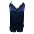 thumbnail image 5 of Zpanxa Pajamas for Women Women Sleepwear Sleeveless Strap Nightwear Lace Trim Satin Cami Top Pajama Sets Blue XL, 5 of 7