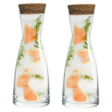 Set Of 2 Ypsilon Carafe, With Natural Cork Top Lid, 18.5 Oz. Star Glass Pitcher For Water, Juice, Ice Tea Or Wine.