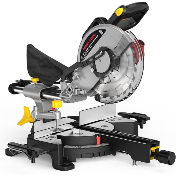 10-inch Sliding Compound Miter Saw, 5000RPM, 15 Amp, Single Bevel 0-45° with Extension Table, 40T Blade, Power Saw for Metal, Plastic, Wood, Laminates