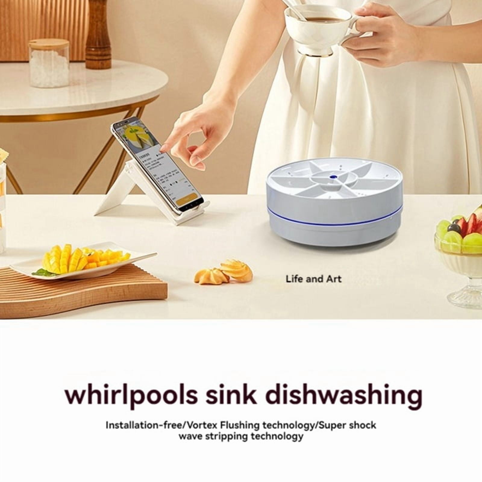 Ultrasonic Dish Washer Portable Mini Turbo Dishwasher, Vegetable Washing Machine Household Sink Dishwasher Device C