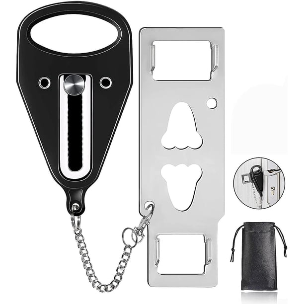 Cerradura de puerta portátil Cerradura de puerta de seguridad para el hogar negra Dispositivo de seguridad para puerta de apartamento Cerraduras de defensor de puerta de viaje para mayor privacidad y