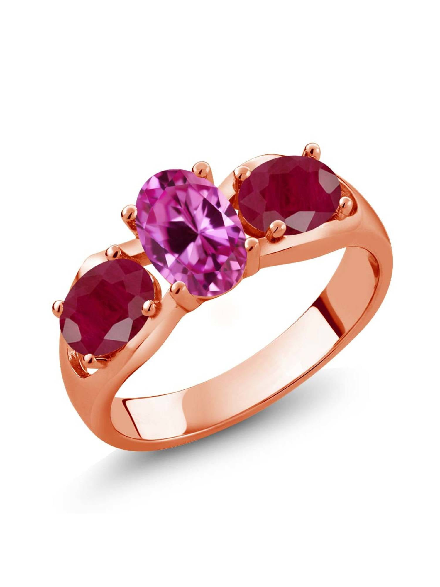 2.10 Ct Oval Pink Created Sapphire Red Ruby 18K Rose Gold Plated Silver Ring by
