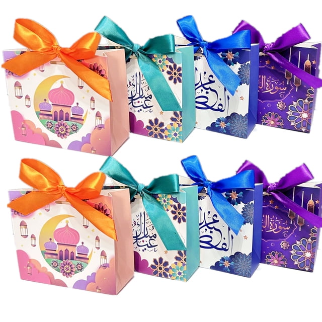 TETOU 8pcs Eid Mubarak Candy Boxes Ramadan Kareem Gift Case Chocolate Snack Ramadan Eid Party Packaging Box