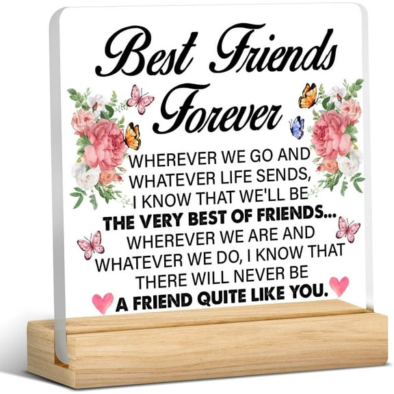 Friendship Gifts for Women Her, Friendship Gift Ideas, Friend Gift for Women, Best Friends Forever Acrylic Desk Plaque Sign Keepsake (with Wooden Stand) 4x4 Inch
