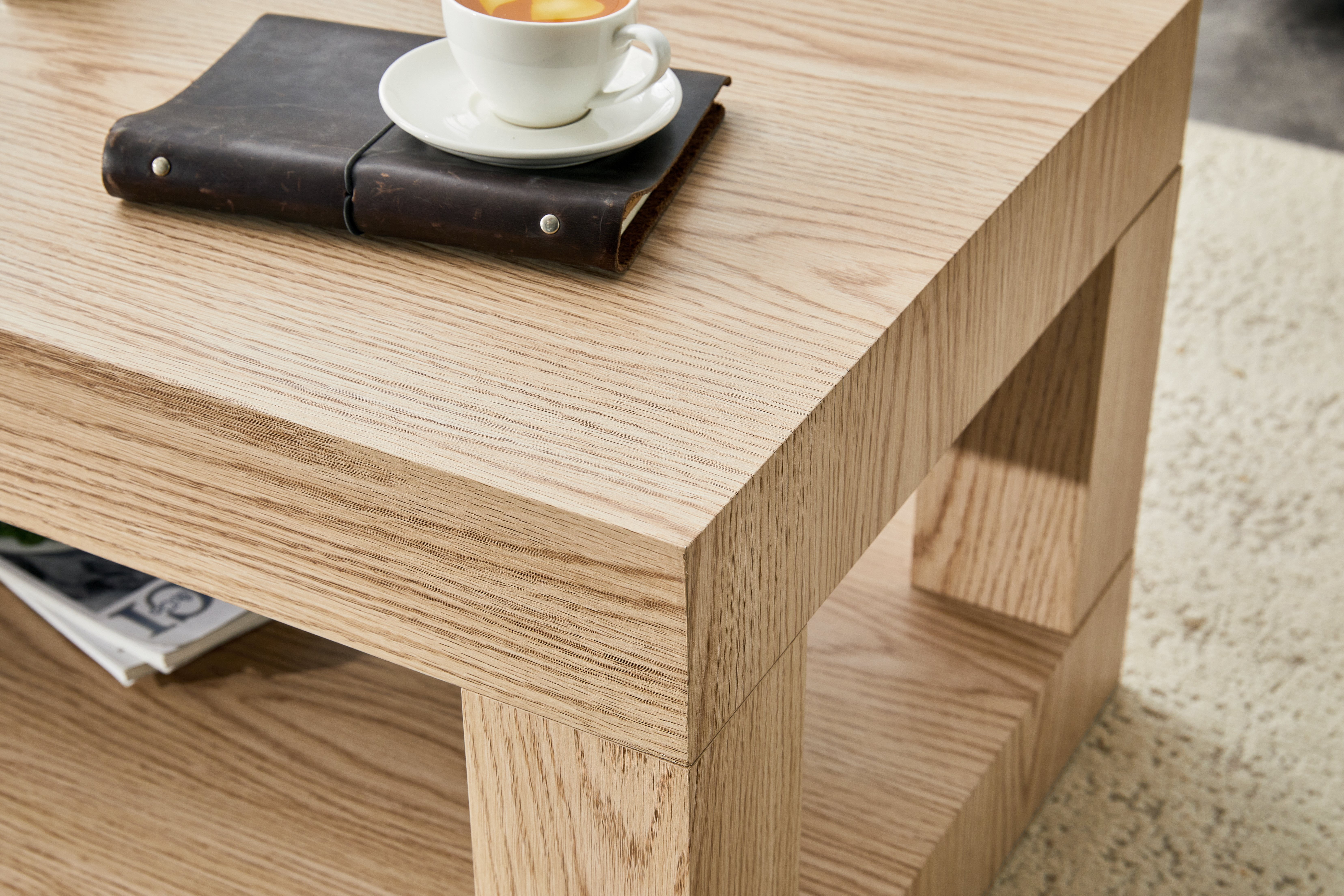 FFZ Modern 2-Tier Coffee Table with Open Storage Shelf, MDF, Wood