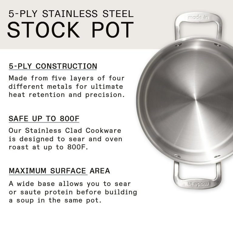 Made In Cookware - 6 Quart Stainless Steel Rondeau Pot w/Lid - 5 Ply  Stainless Clad - Professional Cookware - Made in Italy - Induction  Compatible