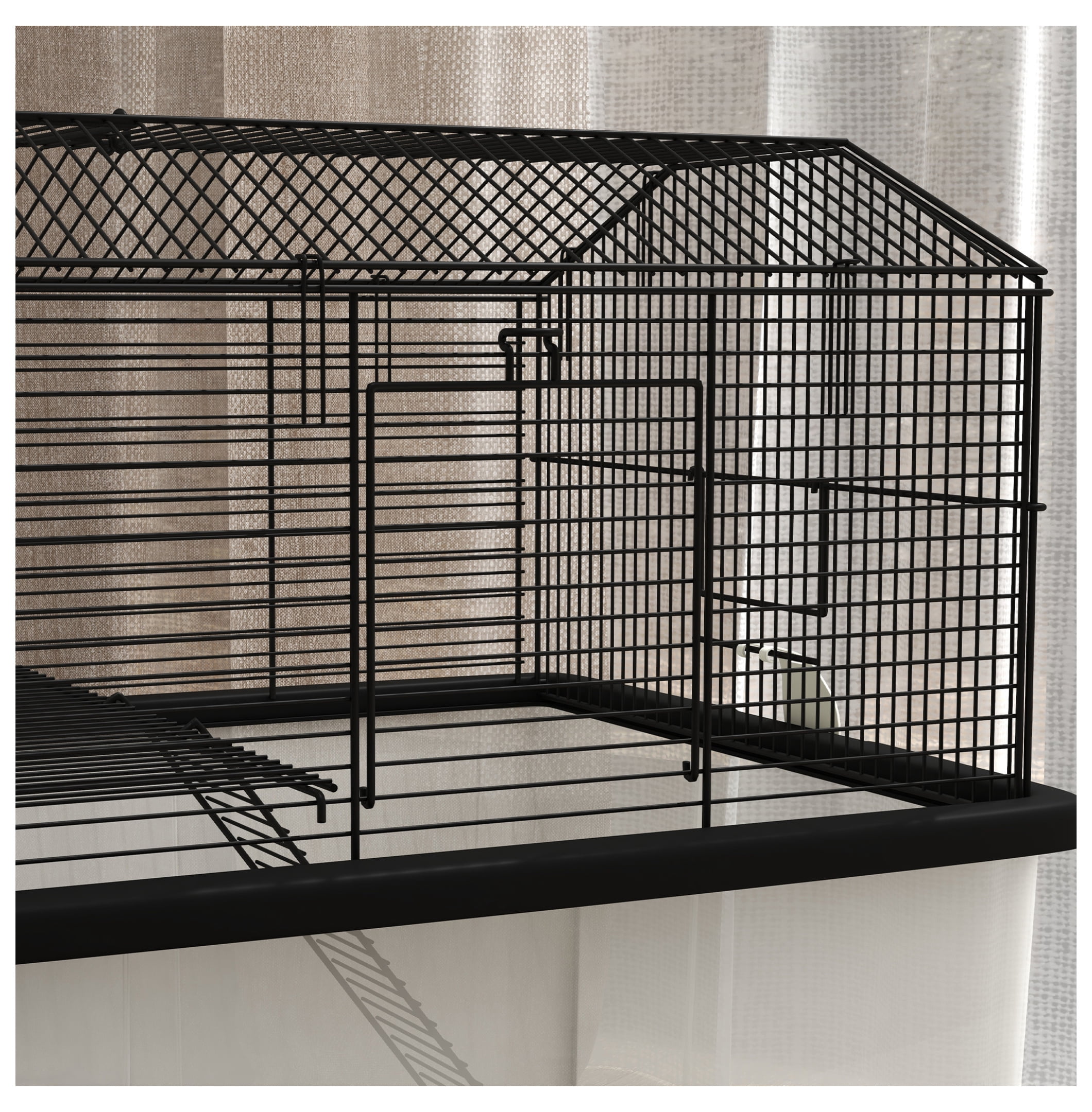 22" Hamster Cage 2-Tier Small Animal Habitat, Black - with Ramp, Water Bottle & Food Dish