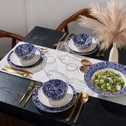 Thyme & Table Nova 12-Piece Ceramic Dinnerware Set Blue and White