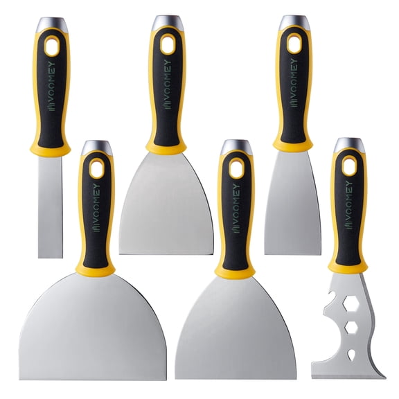VOOMEY 6PCS 420 Stainless Steel Putty Knife Set, Drywall Taping Knife & Paint Scraper for Wall Repair, Putty Applying, Wallpaper Removing