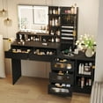 thumbnail image 2 of VEANERWOOD 55" Large Makeup Vanity Desk with 5 Drawers & Jewellery Cabinet, Vanity Table with Lots Shelves & LED Lighted Mirror for Bedroom, 2 of 8
