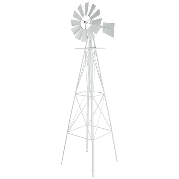 HYYOP 8FT Ornamental Windmill Backyard Garden Decoration Weather Vane, Heavy Duty Metal Wind Mill w/ 4 Legs Design,White