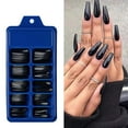 thumbnail image 2 of Apuakthei 400 piezas de uñas postizas de ataúd con punta de bailarina, uñas postizas acrílicas de cobertura completa y larga para mujeres y niñas, decoración de uñas DIY (negro, blanco, rosa y café), 2 of 6