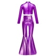 thumbnail image 4 of iiniim Girls Metallic Disco Hip Hop Jazz Dance Outfit Sequin Crop Top and Split Bell Bottom Pants Streetwear Purple 14, 4 of 7