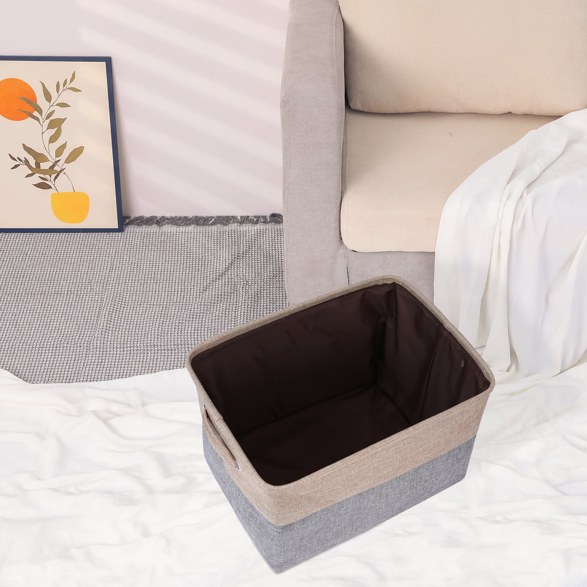 Unique Bargains Fabric Storage Bin with Handles 3 Pcs Gray-Brown 15*11*9.4in