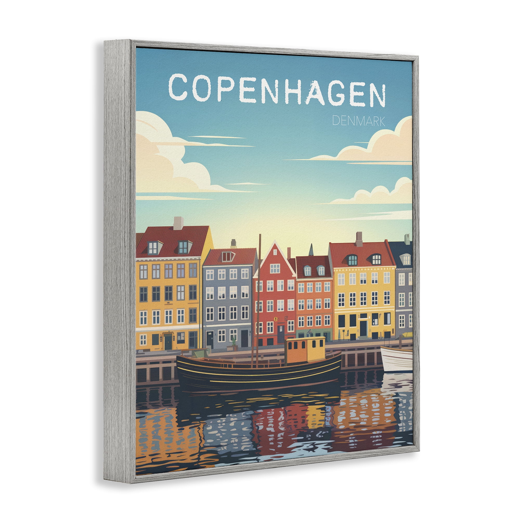 Stupell Industries Copenhagen Cityscape with River Gray Framed Giclee Art, design by Andreas Magnusson