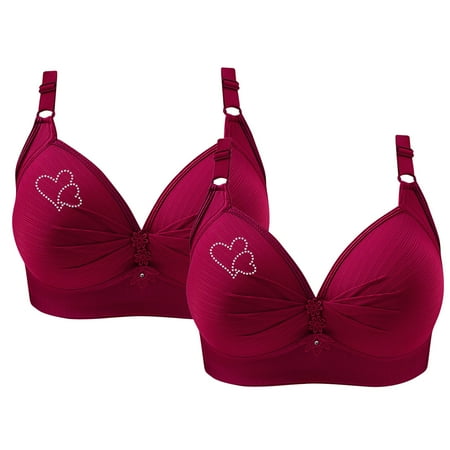 GERsome 2PCS Plus Size Bras for Women V Neck Full Coverage No Underwire Everyday Bras Comfort Wireless Padded Bras Push Up Bra Assorted Color