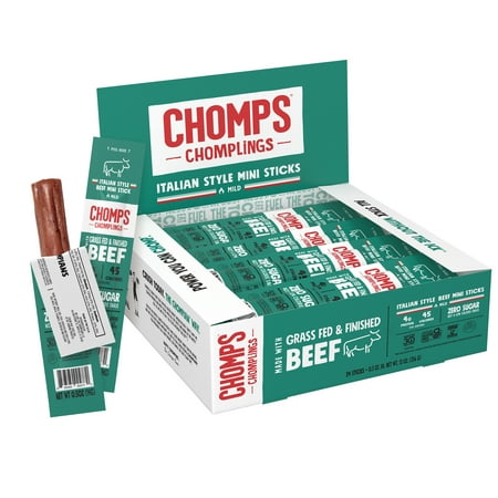 Chomplings Mini Grass Fed Italian Style Beef Jerky Meat Snack Sticks, 4g of Protein (24 pack)