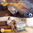 thumbnail image 2 of COFUNOK Baby Bassinet,Bedside Bassinet for Baby,Baby Bassinets Bedside Sleeper for Newborns,With 360° Swivel Wheels,7 Adjustable Height,Full-Mesh Sides,Large Storage Basket-Light gray, 2 of 11