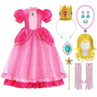 RNHDLY Accessoires de costume de princesse Peach 4 pièces pour femme avec couronne, boucles d'oreilles, gants, broche pour décoration de filles, fêtes dansantes et jeux de rôle RNHDLY Accessoires de costume de princesse Peach 4 pièces pour femme avec couronne, boucles d'oreilles, gants, broche pour décoration de filles, fêtes dansantes et jeux de rôle