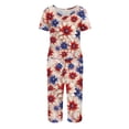 thumbnail image 3 of 4th of July Womena Pajama Sets Patriotic Flag Flower Heart Print Nightwears Short Sleeve Top and Capri Pants Independence Day Pajama Set, 3 of 6