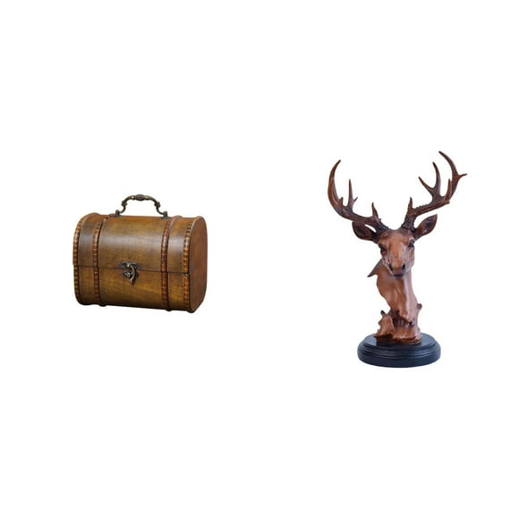 Organizador De Joyas Vintage De Madera Con Adorno De Cabeza De Ciervo. Cofre Decorativo Para Guardar Anillos Y Bisutería. Estatua De Animal De Resina. Decoración Para El Hogar. Regalo De