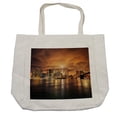 thumbnail image 1 of Cityscape Shopping Bag, Manhattan at Sunset New York from Brooklyn Reflections Seaport Scenery Print, Eco-Friendly Reusable Bag for Groceries Beach and More, 15.5" X 14.5", Cream, by Ambesonne, 1 of 2
