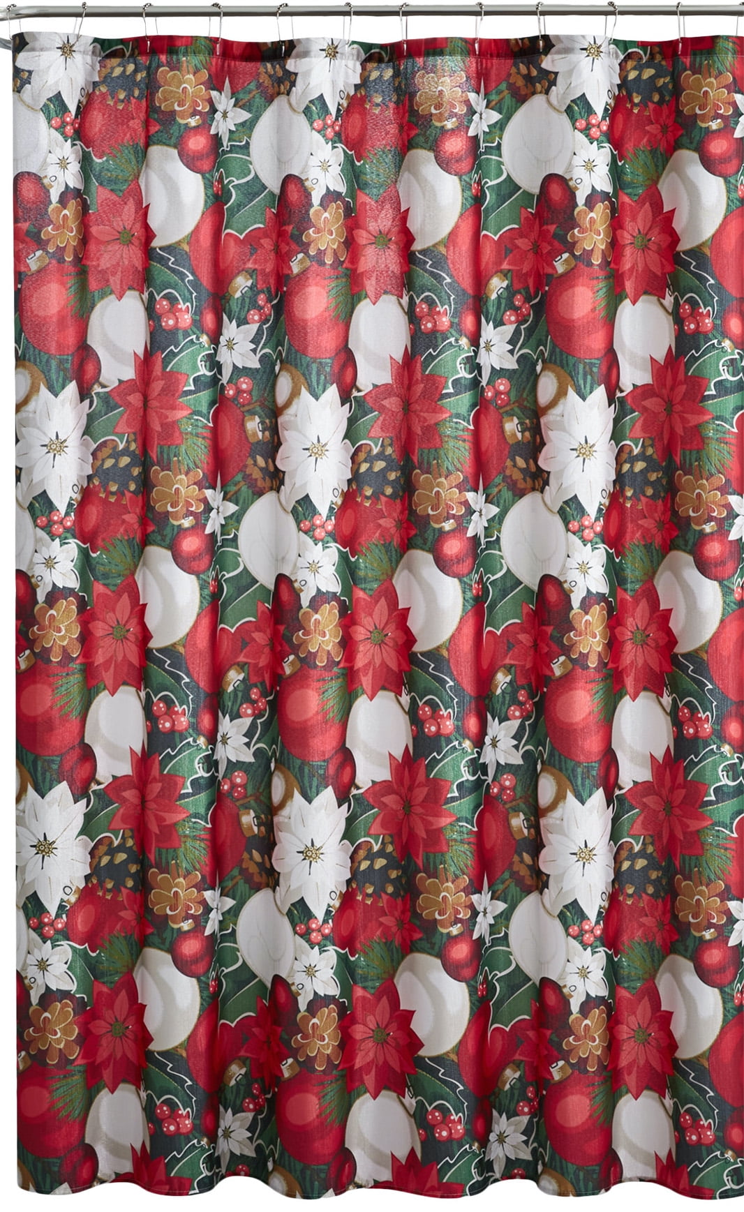 Serafina Home Elegant Christmas Fabric Shower Curtain Red and White