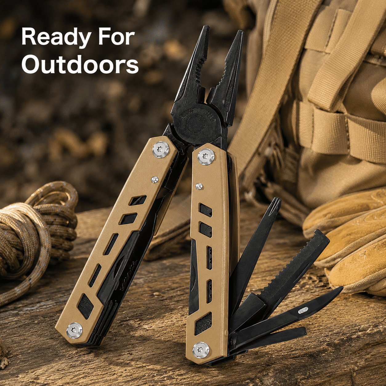 14-in-1 Multitool Pliers, Heavy Duty Stainless Steel Folding Pocket Tool for Camping, Hiking and Outdoor Survival, Compact Precision Gear with Nylon Sheath, Gunmetal Stealth Grey