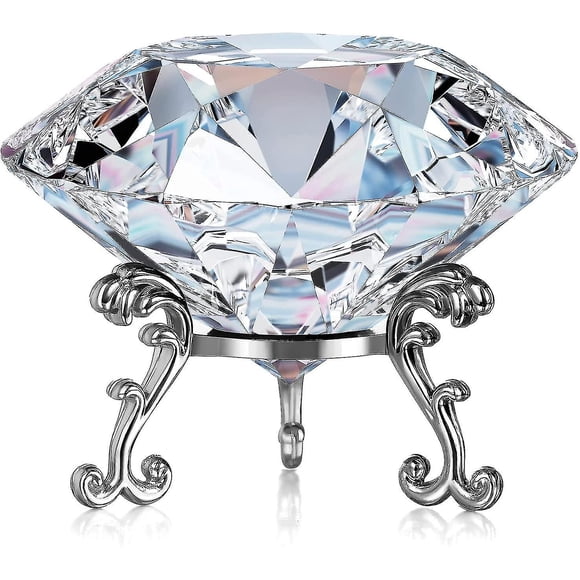 Pisapapeles de cristal de diamante de 80 mm (3,1 pulgadas) con forma de diamante grande con soporte Joyas de cristal Centros de mesa para decoración de bodas en el hogar (transparente)