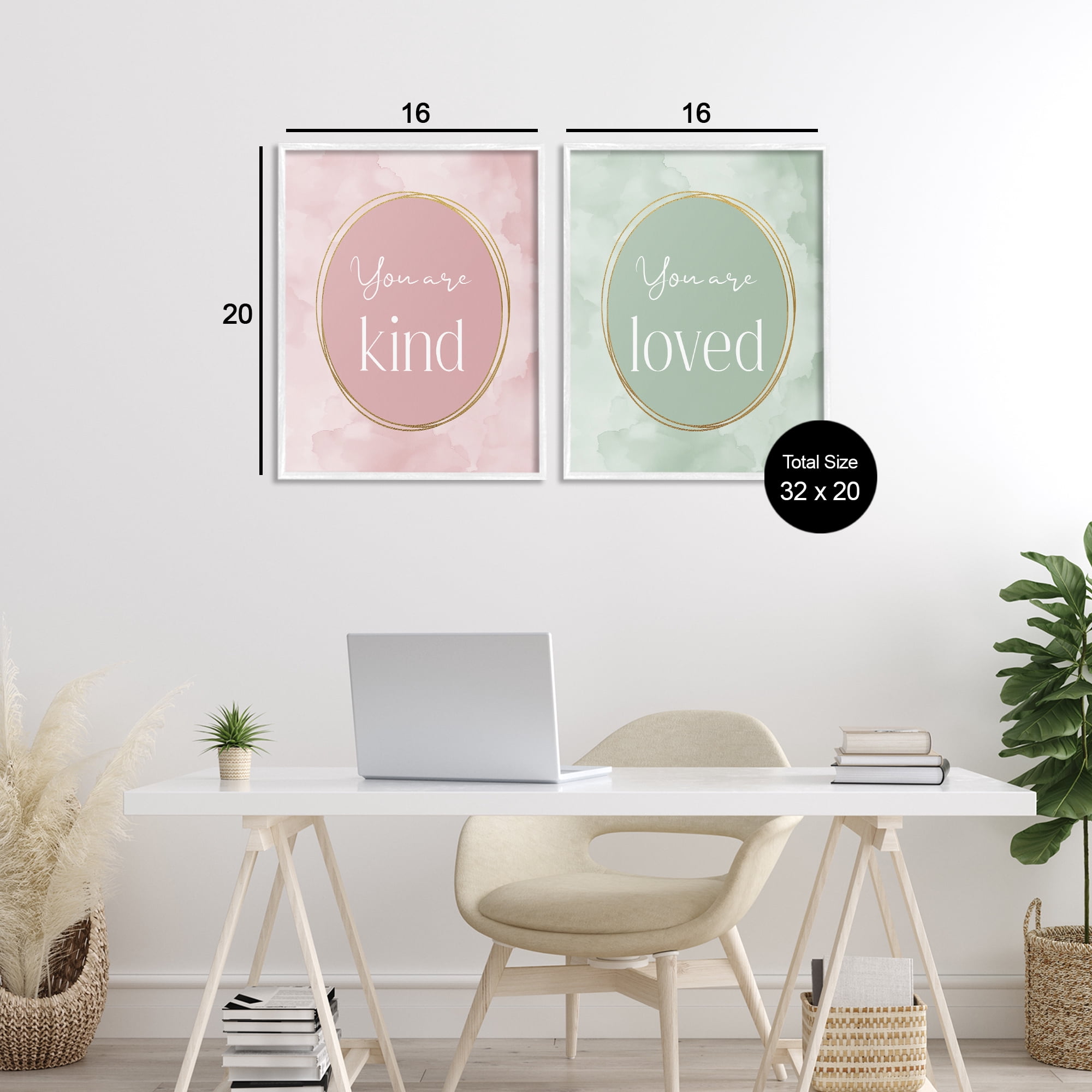Stupell Industries Pastel Golden Affirmations 2 Piece White Framed Giclee Art Set, design by Christine Simpson Art