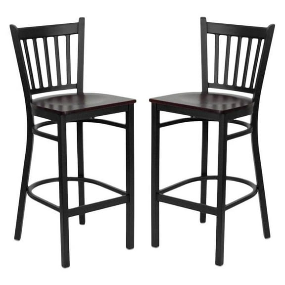 Home Square Hercules 29" Back Metal Bar Stool in Mahogany Finish - Set of 2