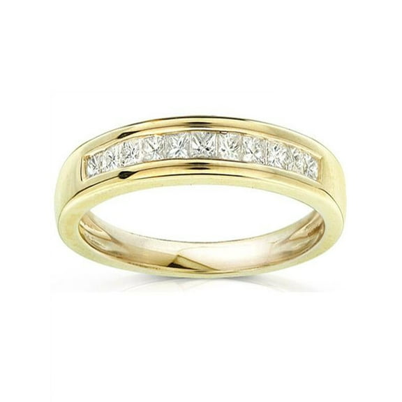 Half Carat Princess Channel Set Wedding Ring Band in 10k Yellow Gold