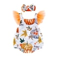 thumbnail image 1 of Ropa Para Niñas Pequeñas, Mono Para Niños Pequeños, Conjunto De Algodón Con Hilo De Red, Manga Voladora, Festival, Estampado De Calabaza, Mono Con Lazo Naranja Odeerbi LM103-3472, 1 of 9