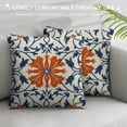 thumbnail image 3 of Creowell Navy Blue Orange Boho Pillow Covers, Bohemian Ethnic Carpet Pattern Design Decorative Throw Pillows Blue Print Farmhouse Cushion Pillow Covers for Sofa Couch Outdoor Decor White, 3 of 5