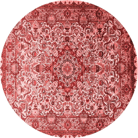 Ahgly Company Indoor Round Medallion Red Traditional Area Rugs, 4' Round