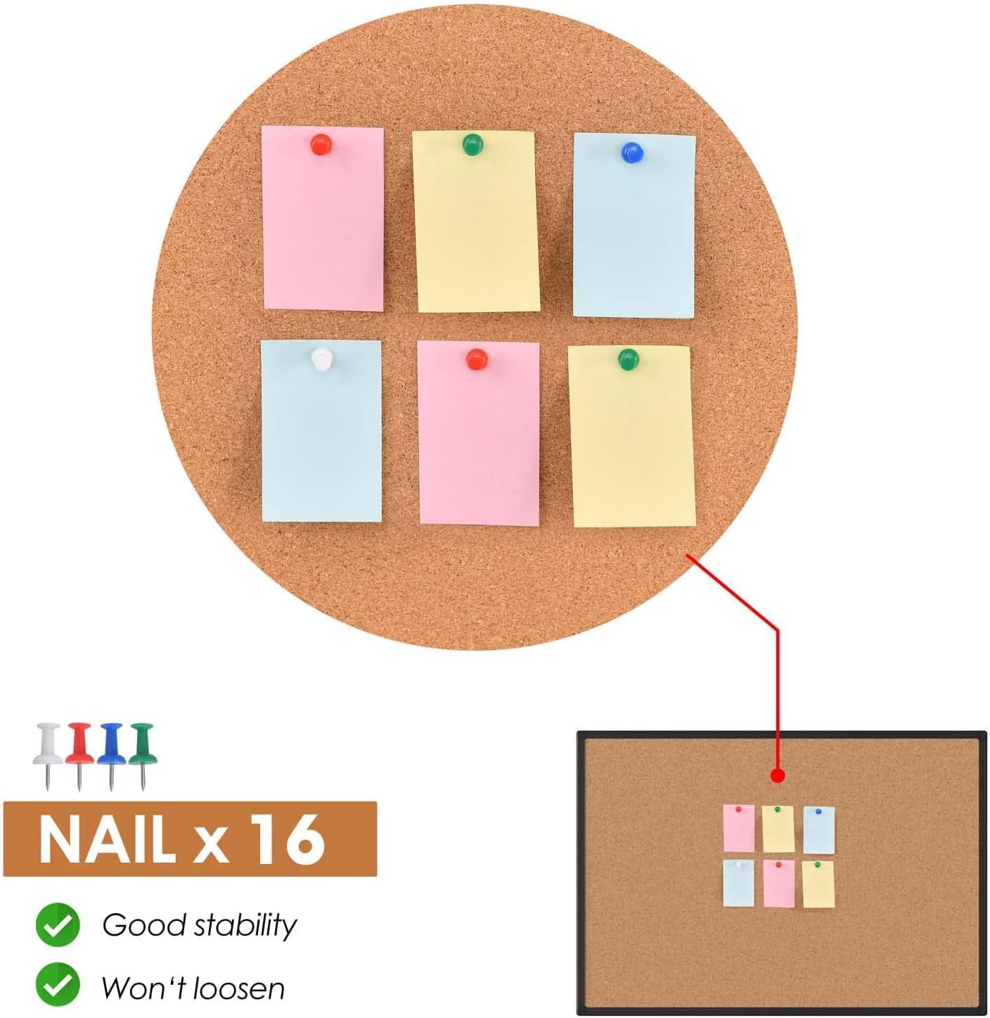 36" x 24" Cork Bulletin Board Aluminum Frame with 16 Pushpins, Wall and Office Decor for School, Home & Office,Silver