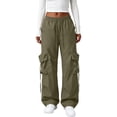 thumbnail image 2 of Wide Leg Cargo Pants for Women Hiking Parachute Pants Stretch Drawstring High Waisted Lightweight Joggers Y2k Streetwear, 2XL, 2 of 6