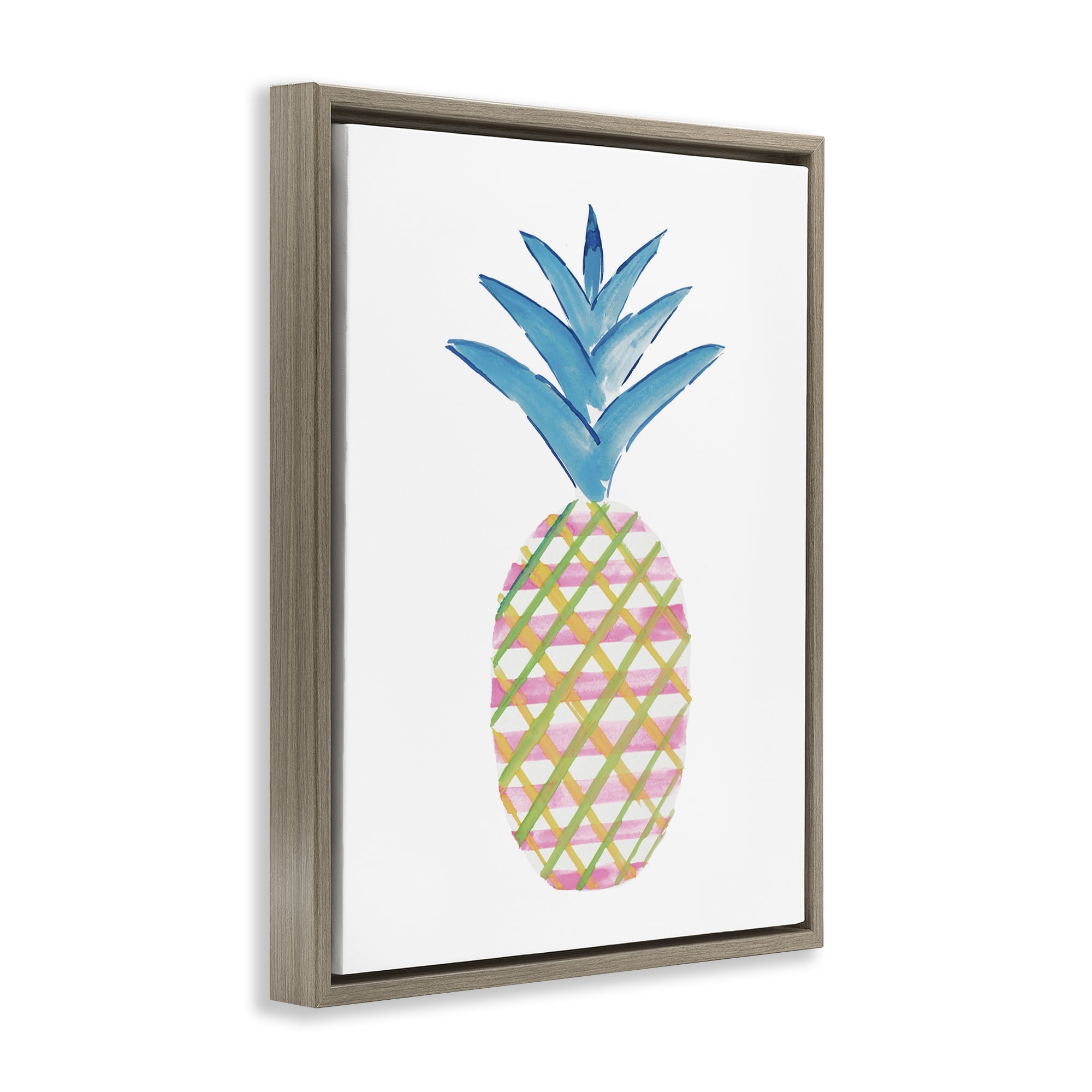 Stupell Industries Tropical Tartan Pineapple Food & Beverage Painting Brown Floater Framed Canvas Art Print Wall Art, 25 x 31