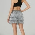 thumbnail image 6 of QSAWXQZ Carnival Tassel Skirt for Women Loose Color Block Sequins Mini Skirt Silver-2 L, 6 of 7