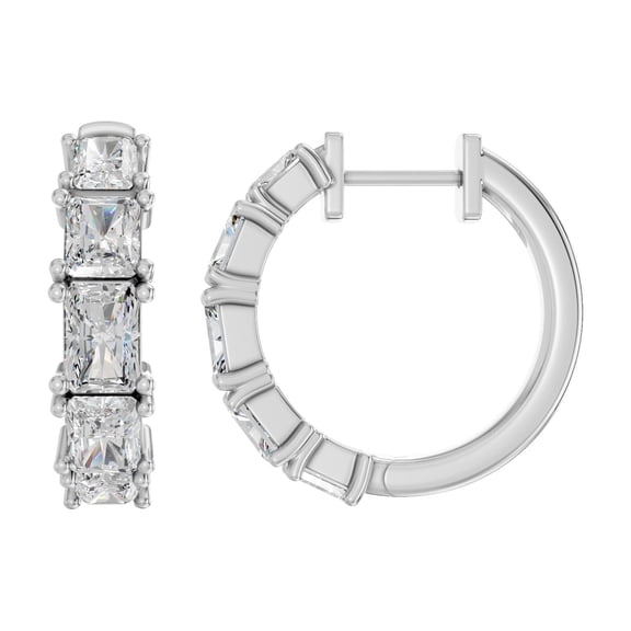 KEEVA JEWELS 2.00 Carat Moissanite Luxury Emerald Cut Stone Hoop Earrings for Women White Gold Plated Silver